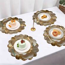 1/2/4/6/8/300pcs Luxury Round Placemats Set, Golden Peony Flower Pattern Design, Size 15*15 Inches/38*38cm, Multiple Patterns Available, Suitable For Dining And Home Decor - Multicolor - View 6