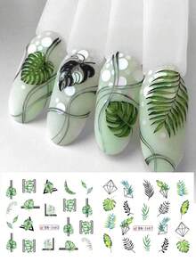 1pc 12 Designs Tropical Holiday Style Water Transfer Nail Stickers With Fern Leaf, Palm, Mango, Raspberry Patterns, Summer & Spring Nail Art Decals, DIY Nail Decoration For Women And Girls, Daily And Holiday - MultiWarna - View 9