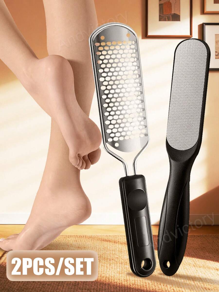 ANDVICTORY 2件装不锈钢双面磨脚器，专业足部护理去茧工具 - 彩色 - 查看 1