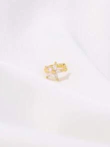 1pc Rhinestone Flower Decor Ear Cuff Copper Jewelry Valentines,Mom,Mother,Mother's Day,Gift - 黃金 - 查看 2