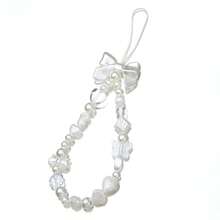 Cute Bowknot Faux Pearl Beaded 1pc Cute Bowknot Phone Lanyard, Short Camera Strap, Ins Style Multi-Element Charms Spring Gift - White - View 3