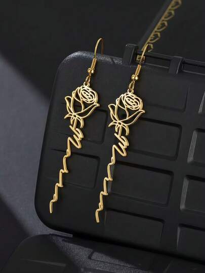 1 Pair Of [Customized Earrings] Flower Name Earrings Earrings Ladies Customized Stainless Steel Earrings Personalized Jewelry Accessories Gifts Retro Elegant Birthday Anniversary Gifts Wedding Bridesmaids Jewelry Earrings Mom Sister Gifts