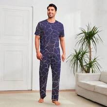 Shendy Vendy Men's Comfortable And Simple Home Loose Pajama Set - 藏蓝色 - 查看 6