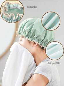 Mũ tắm hai lớp tái sử dụng dành cho nữ, mũ tắm người lớn bằng chất liệu PEVA co giãn, chất liệu polyester dạng hạt ngọc trai, phù hợp mọi mùa. - nhiều màu - Xem 4
