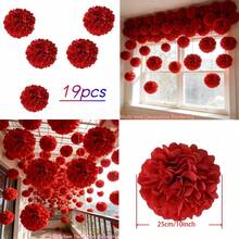 19个6英寸、8英寸、10英寸红色纸灯笼，DIY手工花艺，室内/室外家居悬挂装饰，户外节日派对装饰，摄影道具，春季装饰，情人节派对用品，浪漫婚礼摄影装饰 - 不含绳子 - 紅色 - 查看 12