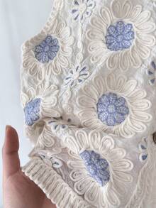 蕾丝镂空吊带背心，宽肩带无袖上衣，女士夏季外套，新款小众风格 - 淺藍色 - 查看 5