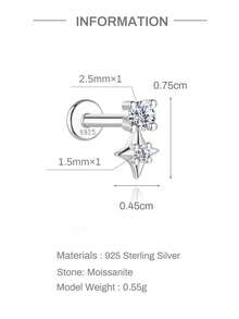 1颗莫桑石925纯银星形耳钉，简约精致爪镶，低过敏性，耳骨耳屏穿孔饰品，女士日常佩戴婚礼季节礼物 - 銀色 - 查看 5