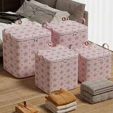 1pc Large Capacity Spring/Summer Bedding Storage Bag, Pink Pentagram Floral Pattern Clothes Organizer Bag, Household/Dorm Room Moving Laundry Storage Box Bedroom - Five-pointed Cherry Blossom - View 3