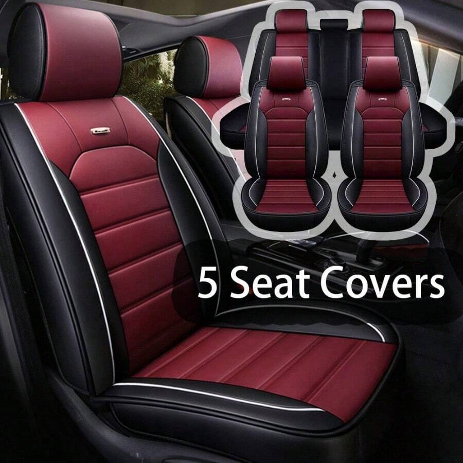 Premium Full Set Car Seat Covers, Waterproof Leatherette Auto Seat Protectors With Non-Slip Backing - Universal Fit For Most Vehicles (Sedan/SUV/Truck), 5-Seat Coverage, Easy Installation - 5個不含靠墊的座椅套 - 查看 1