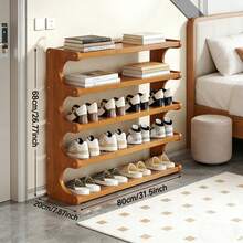 3/5/6 Tier Bamboo Shoe Rack Wood Grain Finish Ideal For Dorm Rooms And Home Entrances Easy Assembly Brown Freestanding Practical Multi-Tier Storage Rack Home Storage Versatile For Multiple Settings - 棕色 - 查看 8