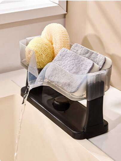 1pc Suction Cup Kitchen Sink Storage Rack Space Saving Detachable Dishcloth Organizer Non-Slip Self-Draining Sponge Drain Holder