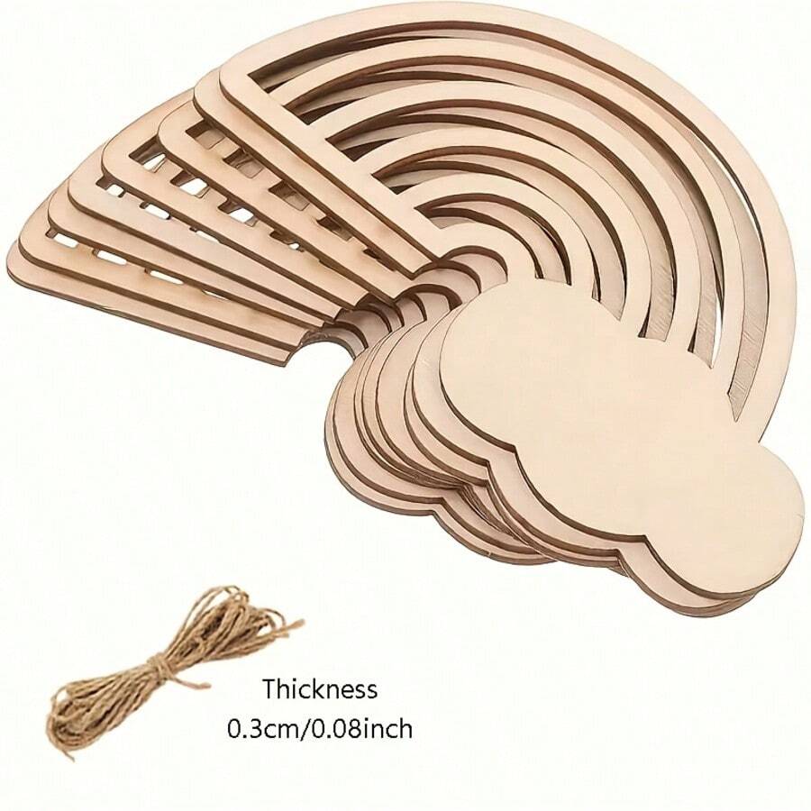 10/20pcs Set Of Rainbow Cloud Shaped Decorations, Gift Packaging Labels, Wooden Blank Wood Chips, Suitable For DIY Handicrafts, Holiday Party And Birthday Decorations, Perfect Gifts, Spring Decorations - Multicolor - View 1