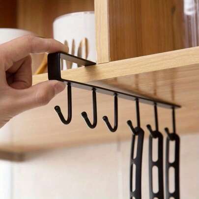 6-Hook Storage Rack, Iron Art Cabinet Hanging Rack For Kitchen, Multifunctional Hooks, Wardrobe Organizer, Adhesive Kitchen Hooks Without Drilling