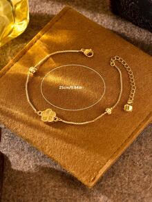 1件铜镀金心形、星星和花朵吊坠手链，女士派对及日常配饰，节日礼物 - 金黃色 - 查看 8