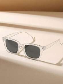 1 Pair Unisex Square Sunglasses, Suitable For Outdoor Activities, Travel, Summer Accessories, Sports Style, Driving, Holiday Outfits, Beach, Music Festivals, Casual Outings, Vacation, Family Trips, Elegant Attire, Street Style Accessories, Sports, Parties, Street Fashion, Fishing, Holidays, Vacation - Black and White - View 2