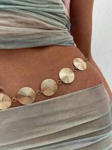 1pc Personalized Geometric Circle Single Layer Body Chain, Simple Punk Metal Waist Chain - Multicolor - View 3