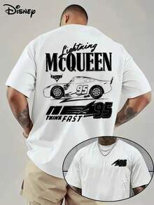 This Officially Licensed Disney Men's Pure Cotton Short-Sleeve T-Shirt Features A *Cars* Theme, Printed With A "Lightning McQueen & 95" Graphic. An Ideal Choice For Summer Wear, This Breathable White Top Is Unisex In Design And Features A Classic Crew-Neck, Casual Style. It Is Machine Washable, Offers A Comfortable Fit, And Features A Relaxed Silhouette. - 白色 - 查看 1