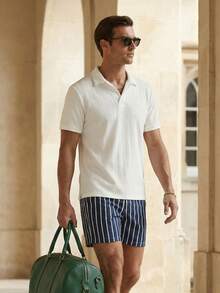 glestore Men's Retro-Style "Old Money" Aesthetic Seagull-Collar Polo Shirt: Simple, Casual, Vacation-Ready, And Comfortable For Commuting - White - View 6