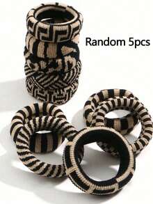 10/5/1件套装 随机款式 时尚黑白图案 女士加厚无缝发圈，高弹力发带，不伤厚发，牢固扎高马尾，发圈，发饰 - 彩色 - 查看 8