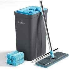 Mop And Bucket Set With Wringer, Mops For Floor Cleaning, Wall Mop Cleaner With Long Handle, With 4 Reusable Microfiber Mop Pads - Grey+Cyan Blue - Turquoise-cyan & Muted Grey - View 12