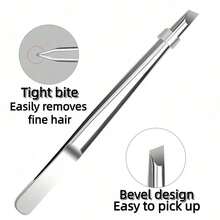 高品质不锈钢眉镊，脱毛钳，内生毛镊，弯头眉镊，面部护理工具 - 銀色 - 查看 2