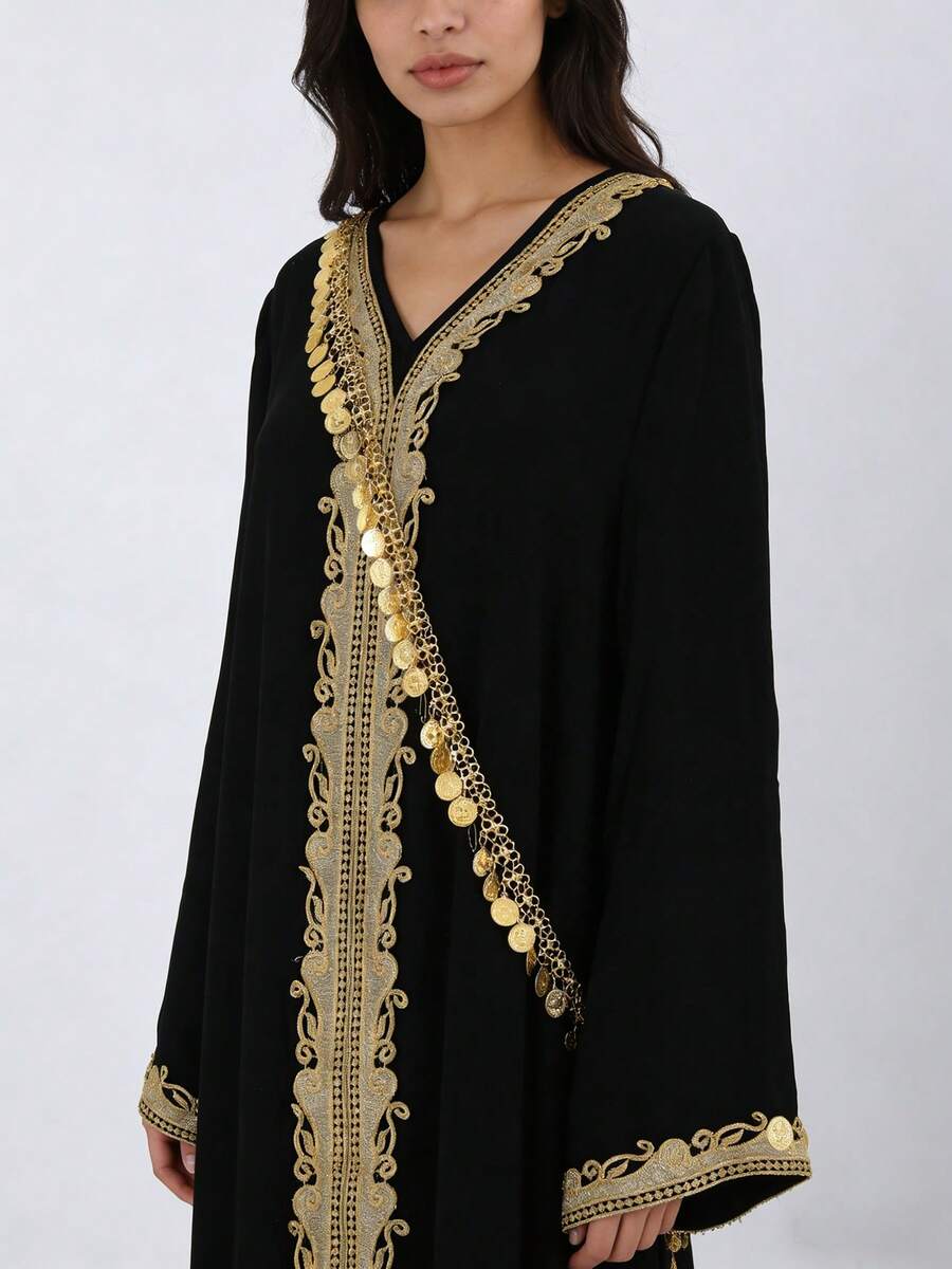 1pc Luxury Elegant Women's Adjustable Length Body Chain With Coin Pendant, Jewelry For Wedding, Party, Festival - Multicolor - View 1