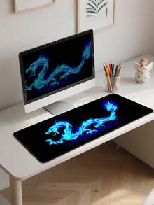 大型游戏电竞电脑鼠标垫，蓝色龙纹印花桌面垫，防滑包边缝线鼠标垫，可水洗橡胶平面鼠标垫 - 查看 6