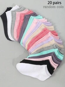 20双装女士薄款休闲时尚低帮踝袜，夏季 - 彩色 - 查看 10