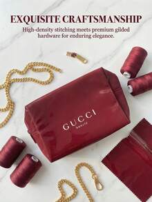 Gucci 1PC Detachable Chain Mini Burgundy Patent Leather Pouch - Luxury Elegant Style, Logo Print Detail, Foldable Shape, Versatile Crossbody Bag For Party & Daily Carry - Red - View 8