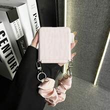Luxury Simple Classics Crocodile Pattern Pink Phone Case With Wrinkled Silk Scarf Hand Strap Compatible With Samsung Galaxy ZFlip7 Z Flip6 ZFlip 5 Zflip6 Zflip5 Shockproof Back Cover - Pink - View 4