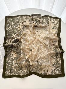 1件装方形围巾 女士缎面印花头巾 头带 时尚女士发巾 披肩 围巾 女士领巾 头巾 - 黑米色 - 查看 2