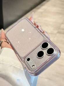 1个奢华闪亮透明软壳全包防震防摔手机壳，适用于 17、17 Pro Max、17 Pro、17 Air、16、15、14、13 Pro Max、15、16 Plus、17 Air，闪亮摄像头保护盖 - 透粉 - 查看 2