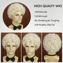 Peluca sintética rizada y corta tipo afro para hombres, fibra resistente al calor, cómoda y transpirable con gorra de malla de rosa, adecuada para uso diario, fiestas, festivales de música, carnavales, Halloween - Multicolor - Ver 2