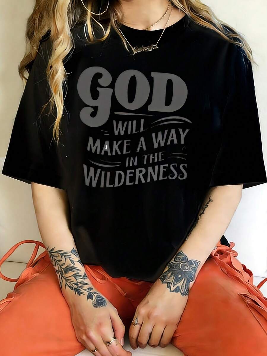 God Will Make A Way 1 Pcs Women's Plus Size T-Shirt Funny Oversized Graphic Short Sleeve Tee Novelty 100% Cotton Shirt Casual Crew Neck Top 220g - 黑色 - 查看 1