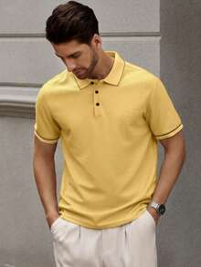 Men's Plus Size Knit Casual Business Polo Shirt, Summer, Suitable For Casual, After Work, Gift For Father, Gift For Boyfriend - Yellow - View 6