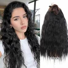 1片棕黑色无缝夹式长卷发接发片，16/20/24英寸合成发片，带BB夹，自然波浪卷，适合女性和女孩日常佩戴及派对场合 - 彩色 - 查看 10