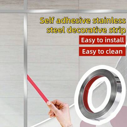 2.44m Self-Adhesive Stainless Steel Mirror Decal, Metal Material, Self-Adhesive Flat Wall Sticker, Multiple Color Options, Adhesive Backing, Suitable For Modern Home Decor