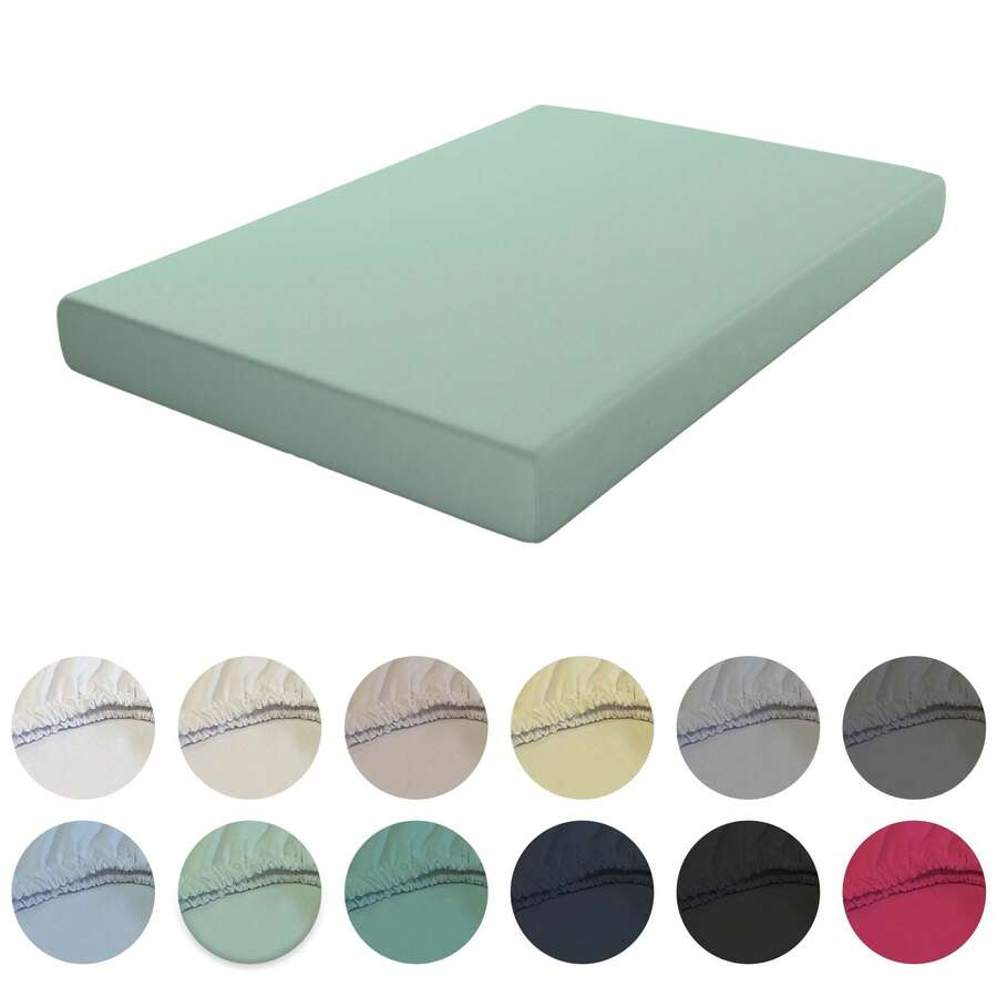 Ecommerc3 Fitted Sheet, Cotton, For Beds From 80 To 200 Cm, Elasticated Perimeter, Wide Variety Of Colors - Green - View 1