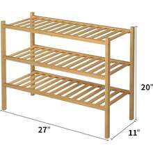 3 Tier Bamboo Shoe Rack For Closet Free Standing Wood Shoe Shelf Storage Organizer For Entryway Small Space Stackable 27"X11"X20" (Natural) - thiên nhiên - Xem 8