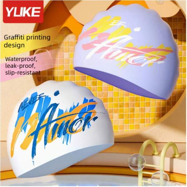 قبعة السباحة السيليكونية للكبار، مقاومة للماء ومانعة للانزلاق، تحمي الشعر، مناسبة للجنسين، مقاس كبير جدًا للشعر الطويل، توفر حماية مريحة للأذن