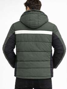 Men's Plush Nylon Winter Jacket With Regular Fit, Drawstring Pocket, Zipper, And Carnival Style. - VERDE - 查看 3