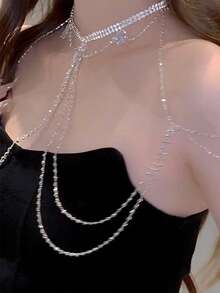 1 pieza Elegante accesorio de vestido de novia con cadena de hombro de cristal - Plateado - Ver 2