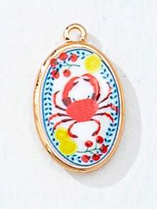 Pingente folheado a ouro com tema de frutas marinhas, ideal para confecção de bijuterias, decoração de colares e pulseiras, acessórios de verão. Inclui conchas, cerejas, peixes, caranguejos, limões e laços. - Multicolorido - Ver 34