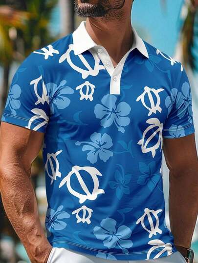 Áo polo nam tay ngắn in họa tiết biển mùa hè, phù hợp cho phong cách nghỉ dưỡng.