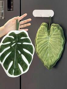 2pcs Green Turtle Leaf Hanging Hand Towels, Absorbent Coral Fleece Dish Cloth For Bathroom & Kitchen - Multicolor - View 2