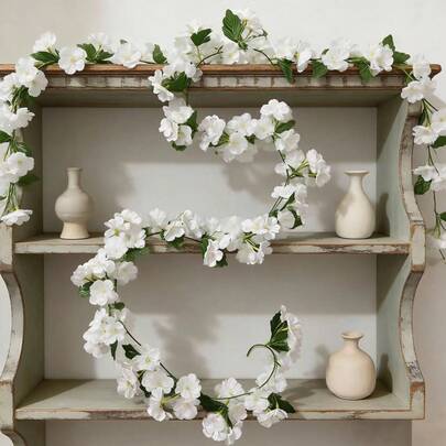 1株人造柔韧樱花藤蔓，适用于家居装饰、婚礼派对、摄影、花园围栏装饰