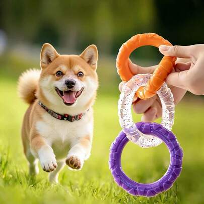 1pc Multi-Color Pet Dog Toy, Dental Cleaning Chew Toy, High-Quality Triple Ring Tug Toy For Dog Self-Play & Chewing