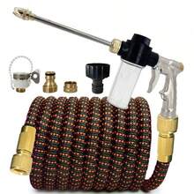 一套25英尺-150英尺3节可伸缩花园水管，带喷枪，轻便、不易弯曲、不漏水、柔性清洁水管 - A - 查看 14