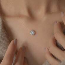 1pc Minimalist Versatile Pure Silver Necklace, S925 Silver Fishing Line Pendant Design, Women's Clavicle Chain, Suitable For Daily Commute - 2 Carats - View 6