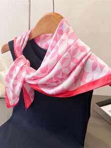 1pc 65*65cm Square Scarf, Women's Satin Silk Imitation Geometric Circle Print, Versatile Neckerchief Headband Shawl - Multicolor - View 16
